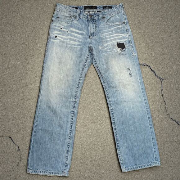 AFFLICTION Black Premium Blue Jeans Grant Loose Fit Distressed Light Wash Denim - Picture 4 of 6